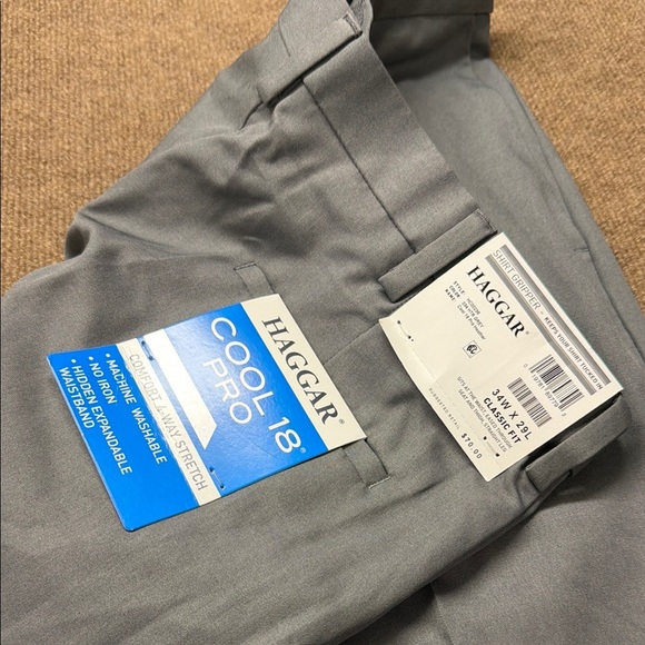 Haggar Men’s Cool 18 Pro Classic Fit 34x29 Light Grey Dress Pants NWT - Picture 2 of 11